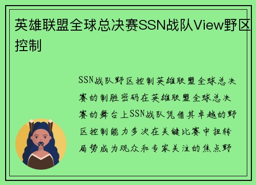 英雄联盟全球总决赛SSN战队View野区控制