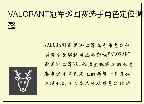VALORANT冠军巡回赛选手角色定位调整