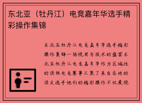 东北亚（牡丹江）电竞嘉年华选手精彩操作集锦