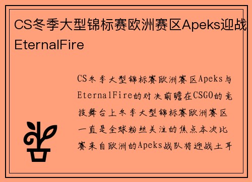 CS冬季大型锦标赛欧洲赛区Apeks迎战EternalFire